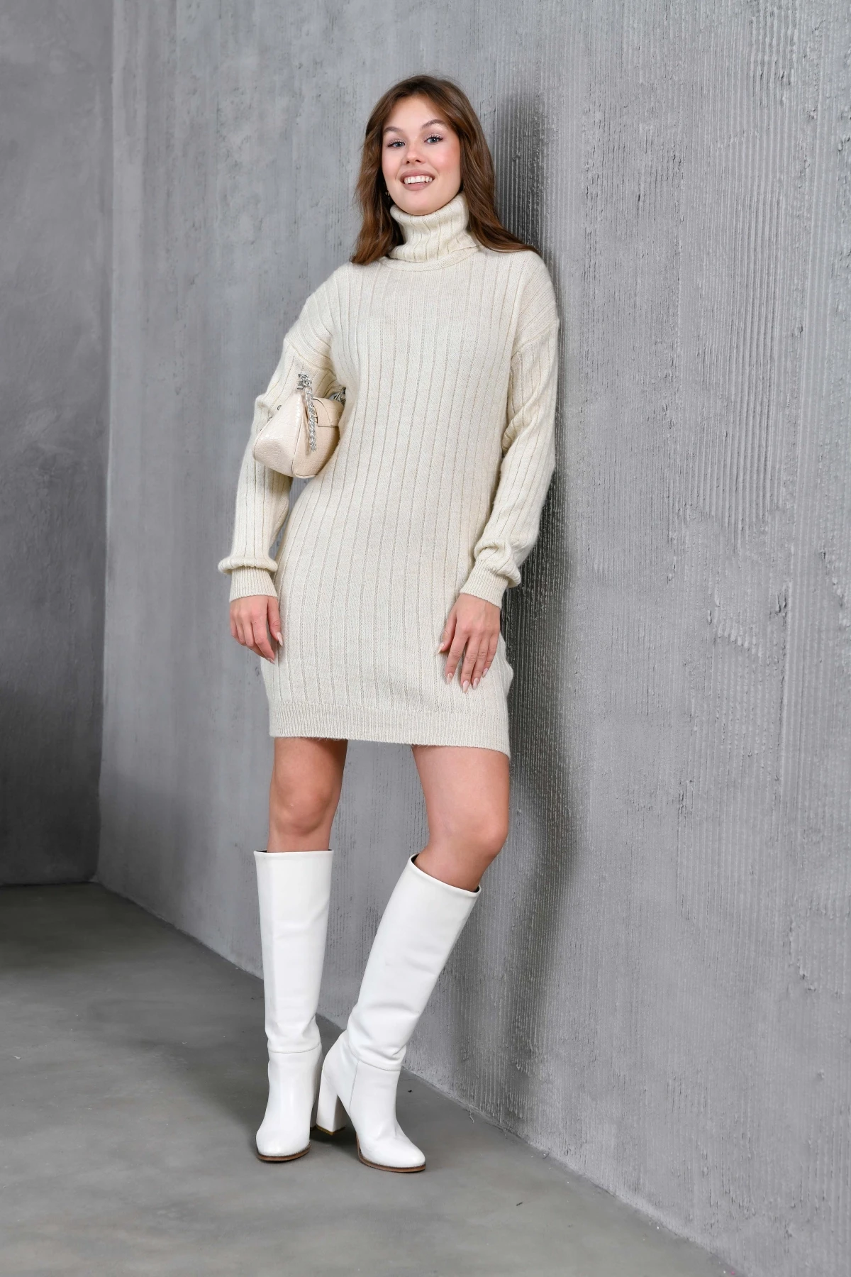 Kadın Balıkçı Yaka Kaşkorse Triko Tunik 7519Sw