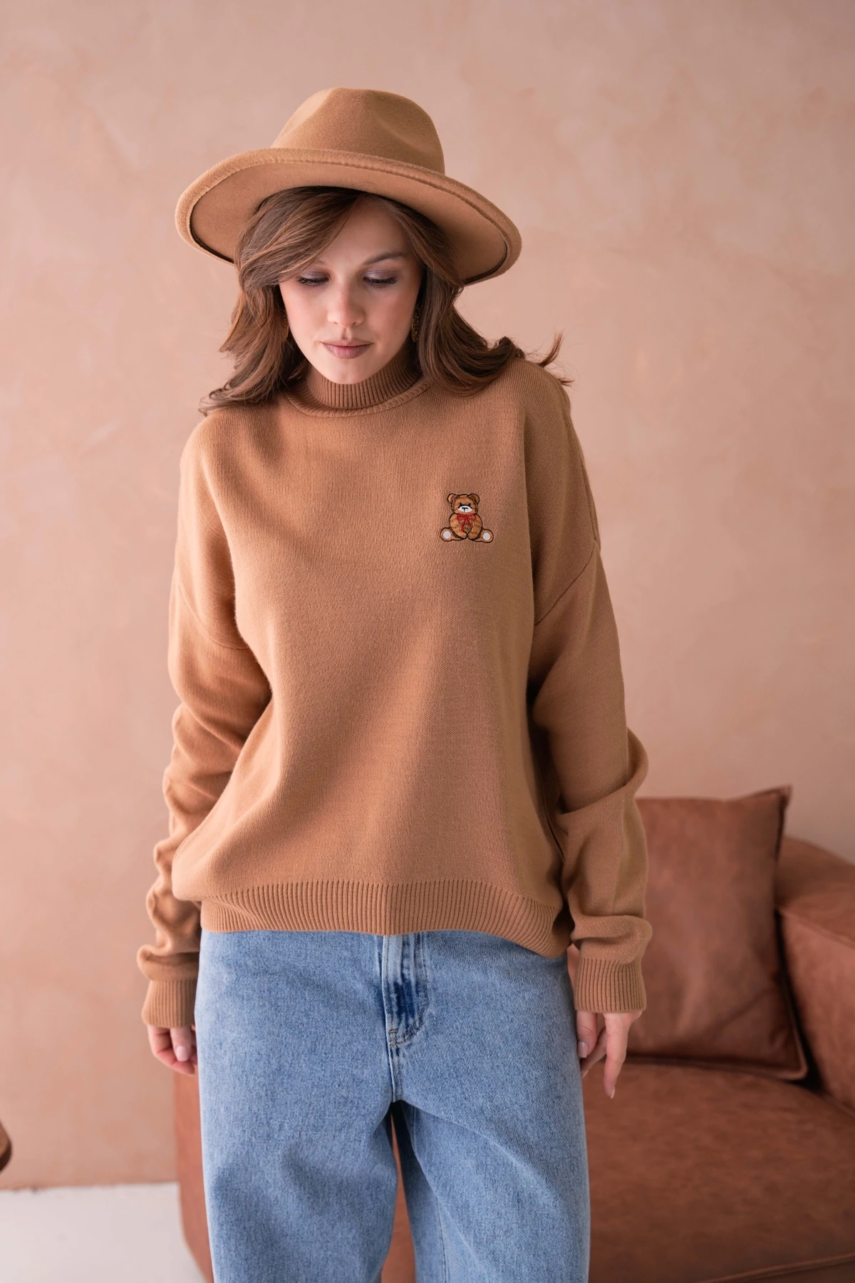 Kadın Balıkçı Yaka Nakış Detay Yumuşak Dokulu Basic Triko Kazak 214430