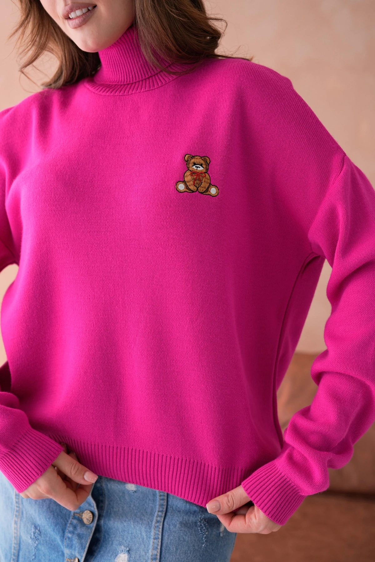 Kadın Balıkçı Yaka Nakış Detay Yumuşak Dokulu Basic Triko Kazak 214430