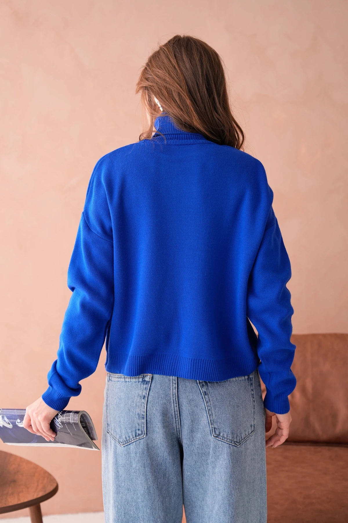 Kadın Balıkçı Yaka Nakış Detay Yumuşak Dokulu Basic Triko Kazak 214430