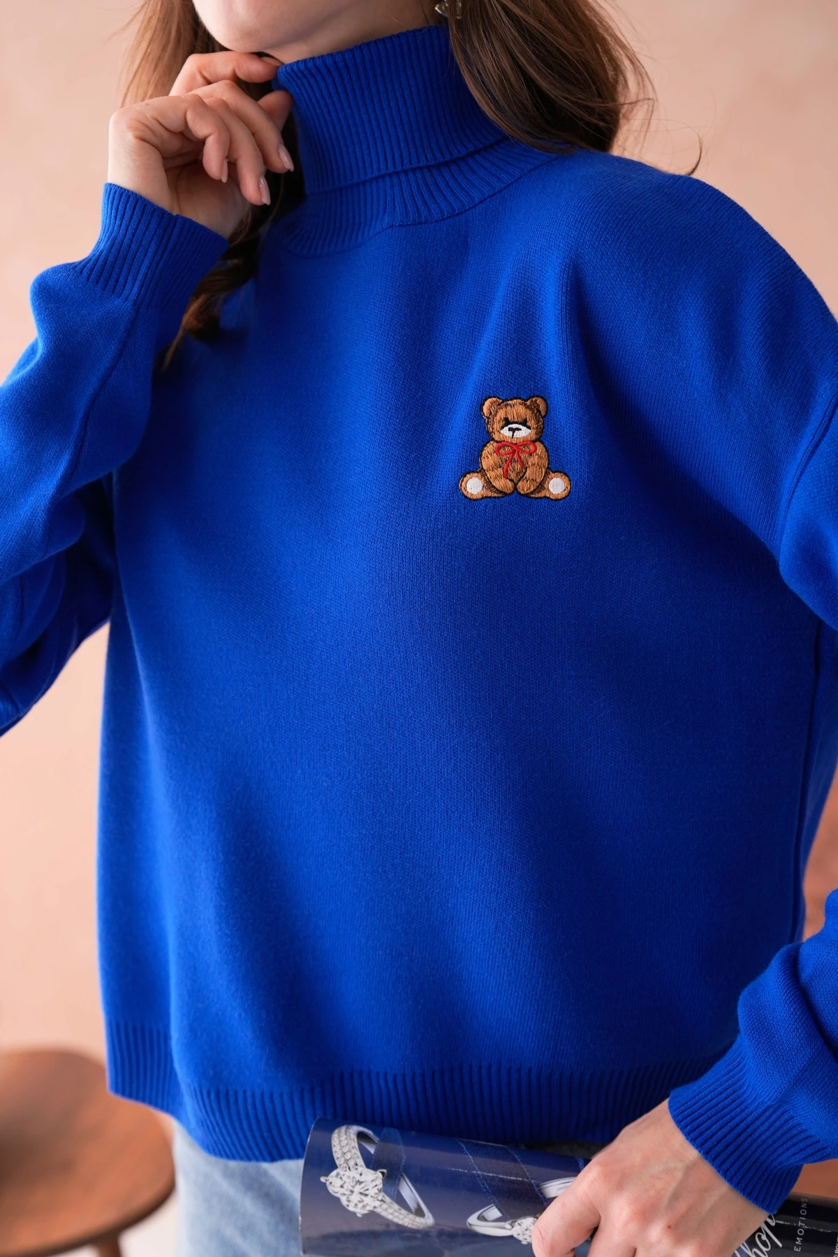 Kadın Balıkçı Yaka Nakış Detay Yumuşak Dokulu Basic Triko Kazak 214430