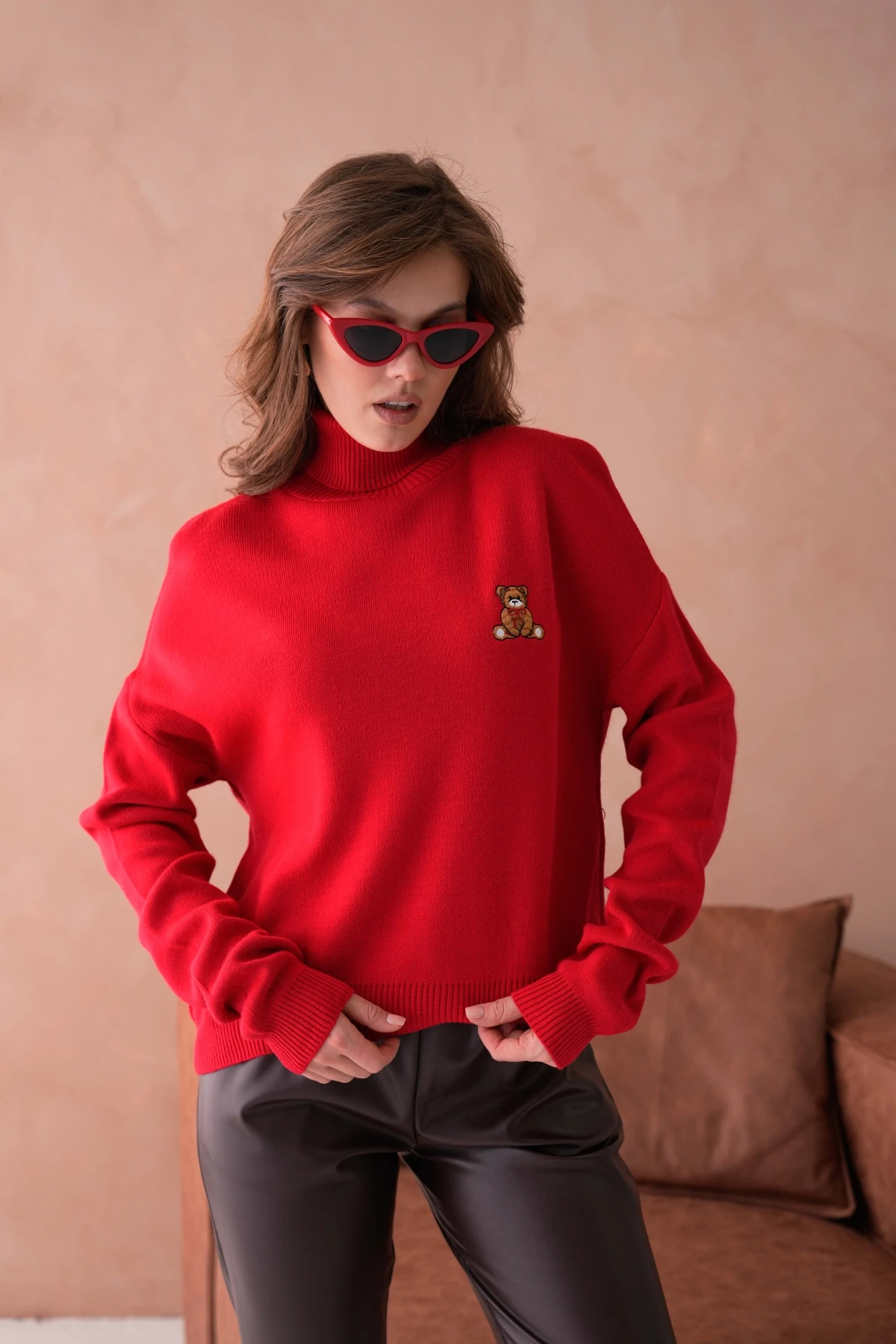 Kadın Balıkçı Yaka Nakış Detay Yumuşak Dokulu Basic Triko Kazak 214430