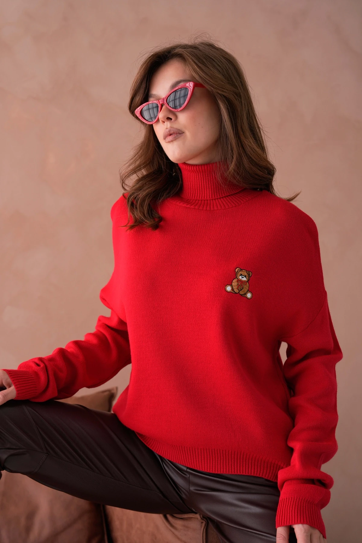 Kadın Balıkçı Yaka Nakış Detay Yumuşak Dokulu Basic Triko Kazak 214430