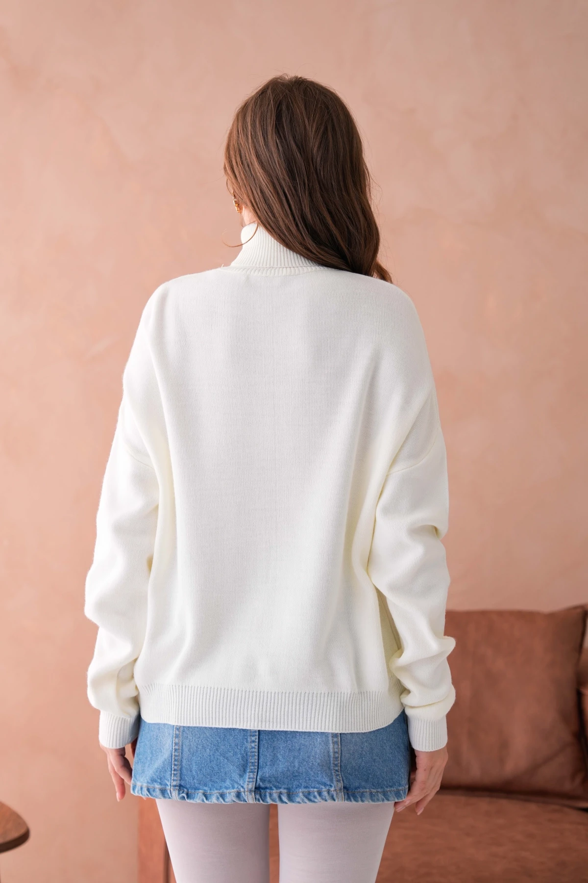 Kadın Balıkçı Yaka Nakış Detay Yumuşak Dokulu Basic Triko Kazak 214430