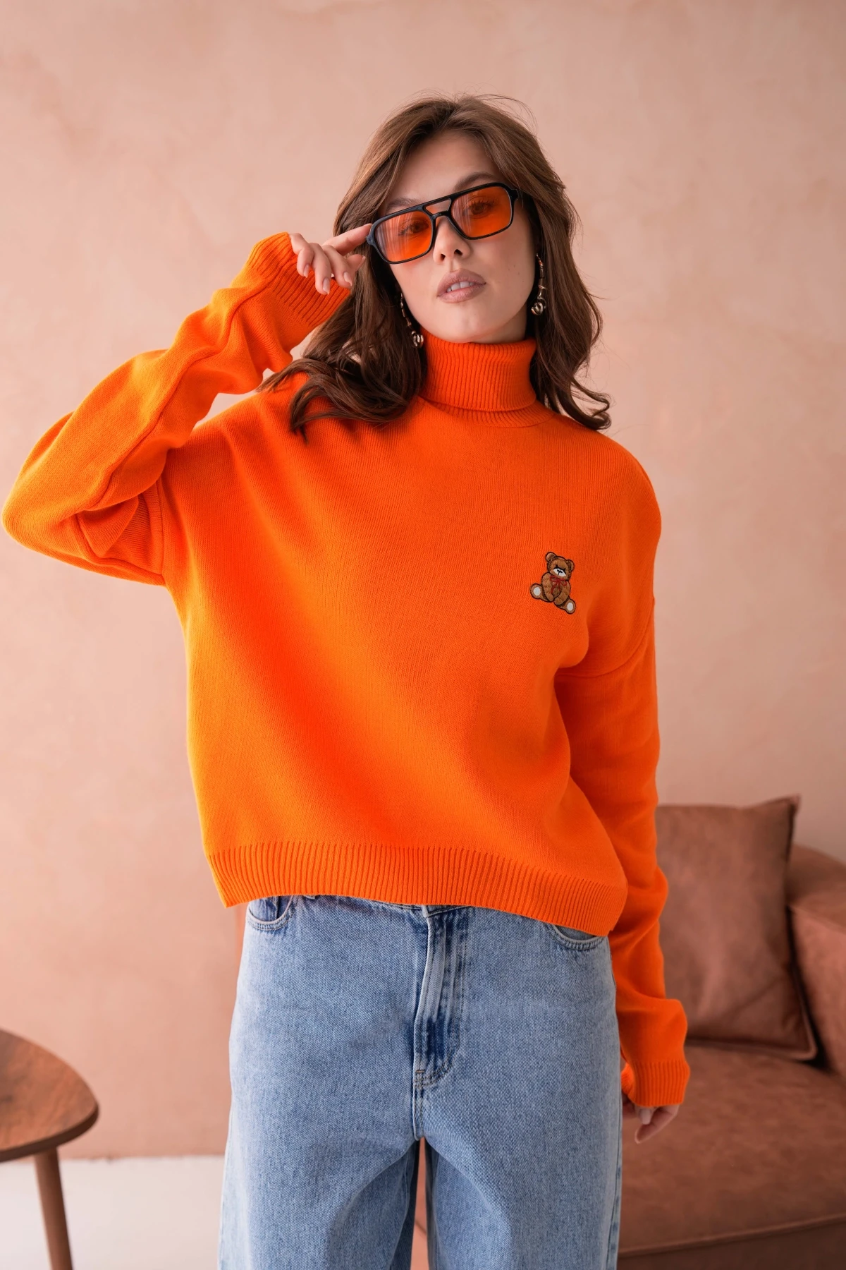 Kadın Balıkçı Yaka Nakış Detay Yumuşak Dokulu Basic Triko Kazak 214430