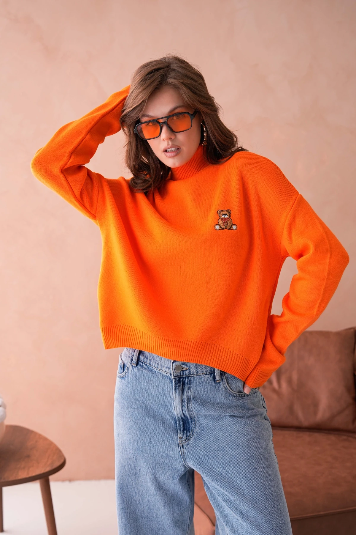 Kadın Balıkçı Yaka Nakış Detay Yumuşak Dokulu Basic Triko Kazak 214430