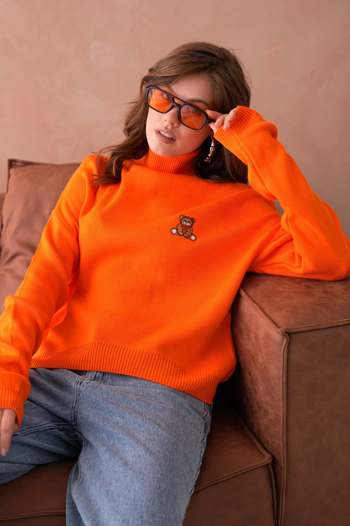 Kadın Balıkçı Yaka Nakış Detay Yumuşak Dokulu Basic Triko Kazak 214430