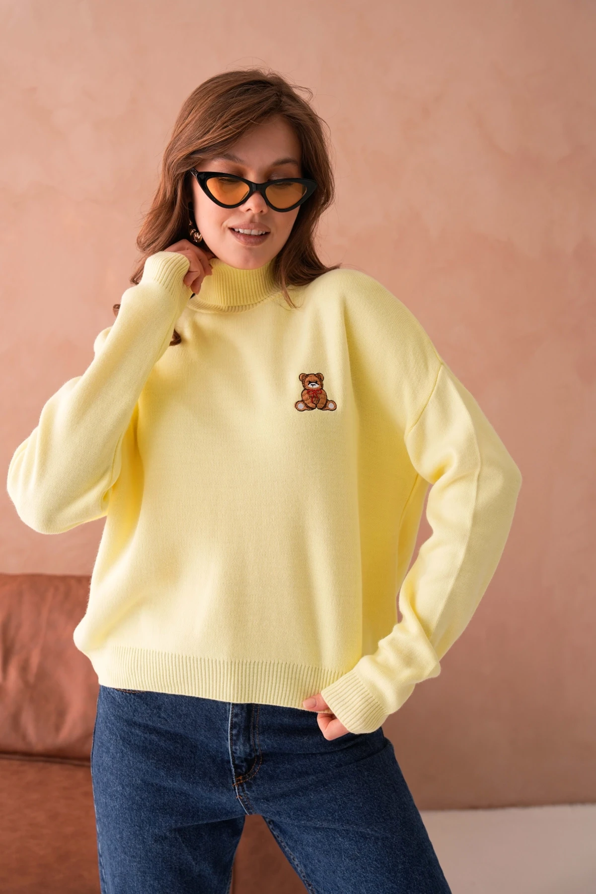 Kadın Balıkçı Yaka Nakış Detay Yumuşak Dokulu Basic Triko Kazak 214430