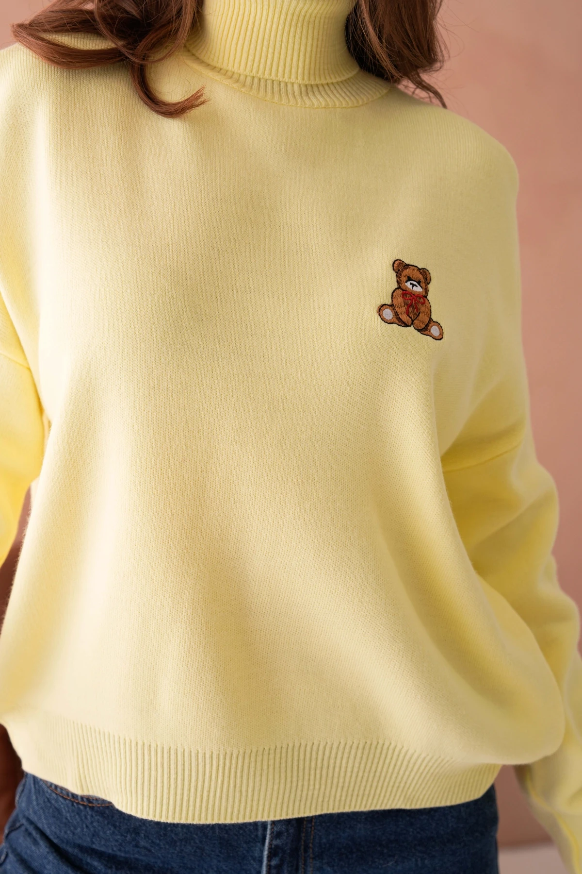 Kadın Balıkçı Yaka Nakış Detay Yumuşak Dokulu Basic Triko Kazak 214430