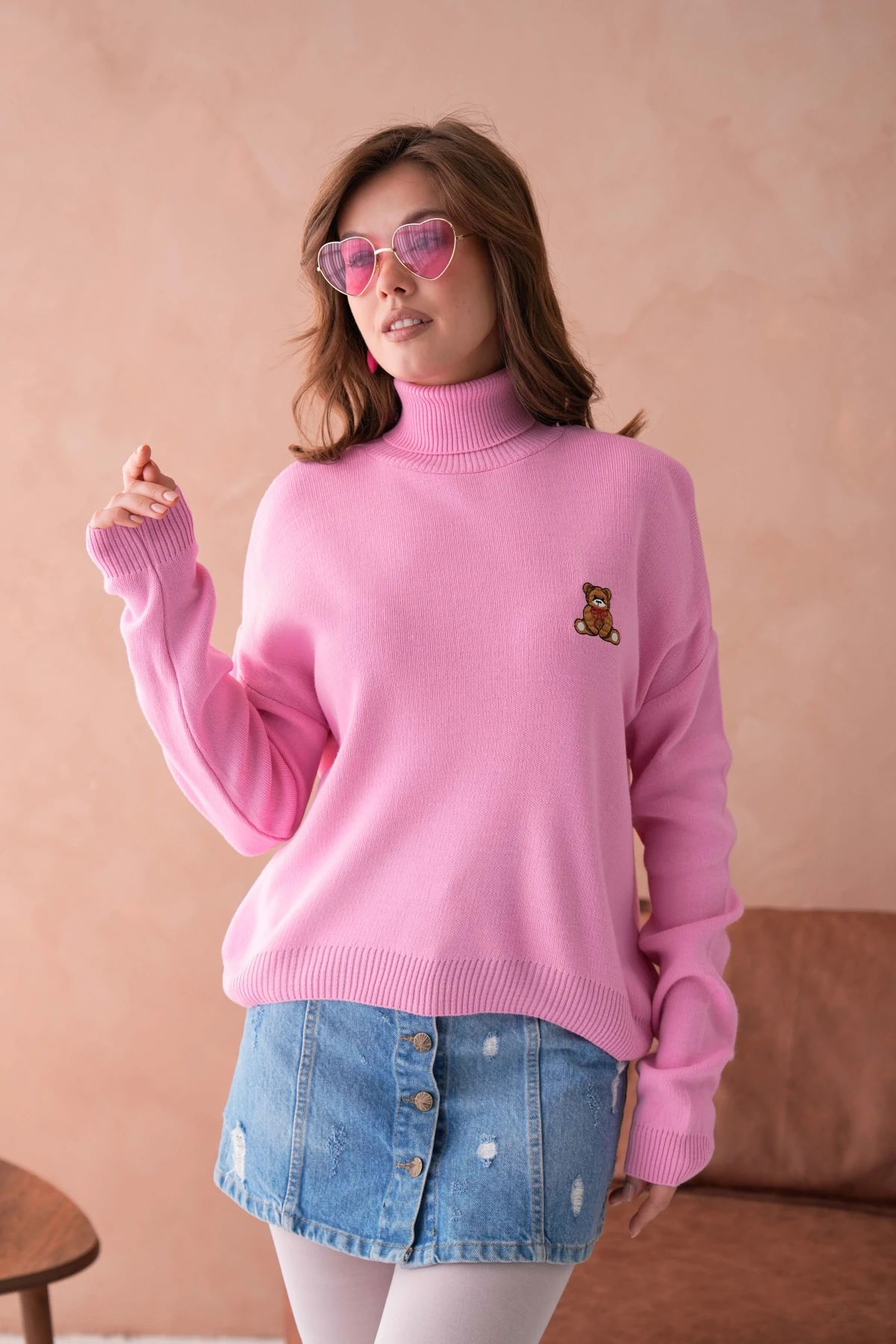 Kadın Balıkçı Yaka Nakış Detay Yumuşak Dokulu Basic Triko Kazak 214430