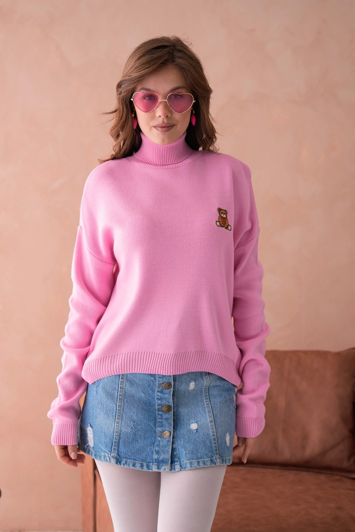 Kadın Balıkçı Yaka Nakış Detay Yumuşak Dokulu Basic Triko Kazak 214430