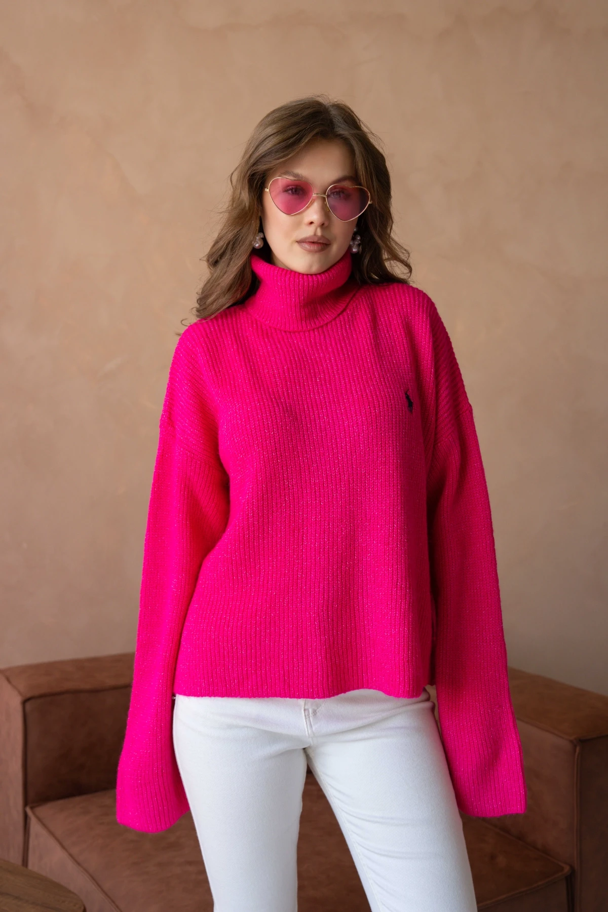 Kadın Balıkçı Yaka Selanik Örgü Oversize Triko Kazak 8080Sw