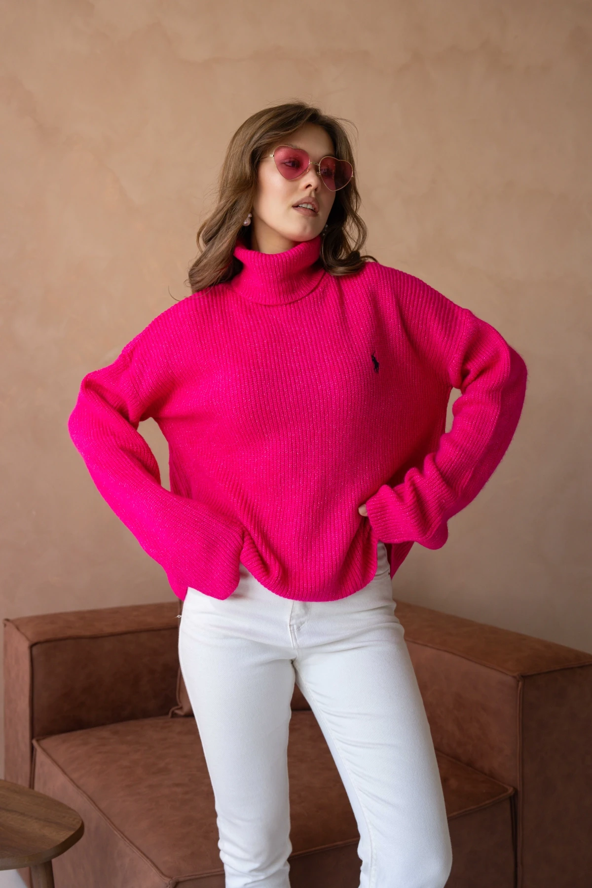 Kadın Balıkçı Yaka Selanik Örgü Oversize Triko Kazak 8080Sw