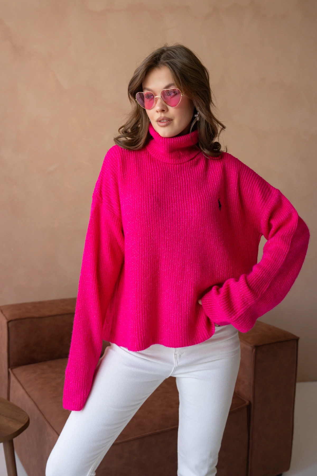 Kadın Balıkçı Yaka Selanik Örgü Oversize Triko Kazak 8080Sw