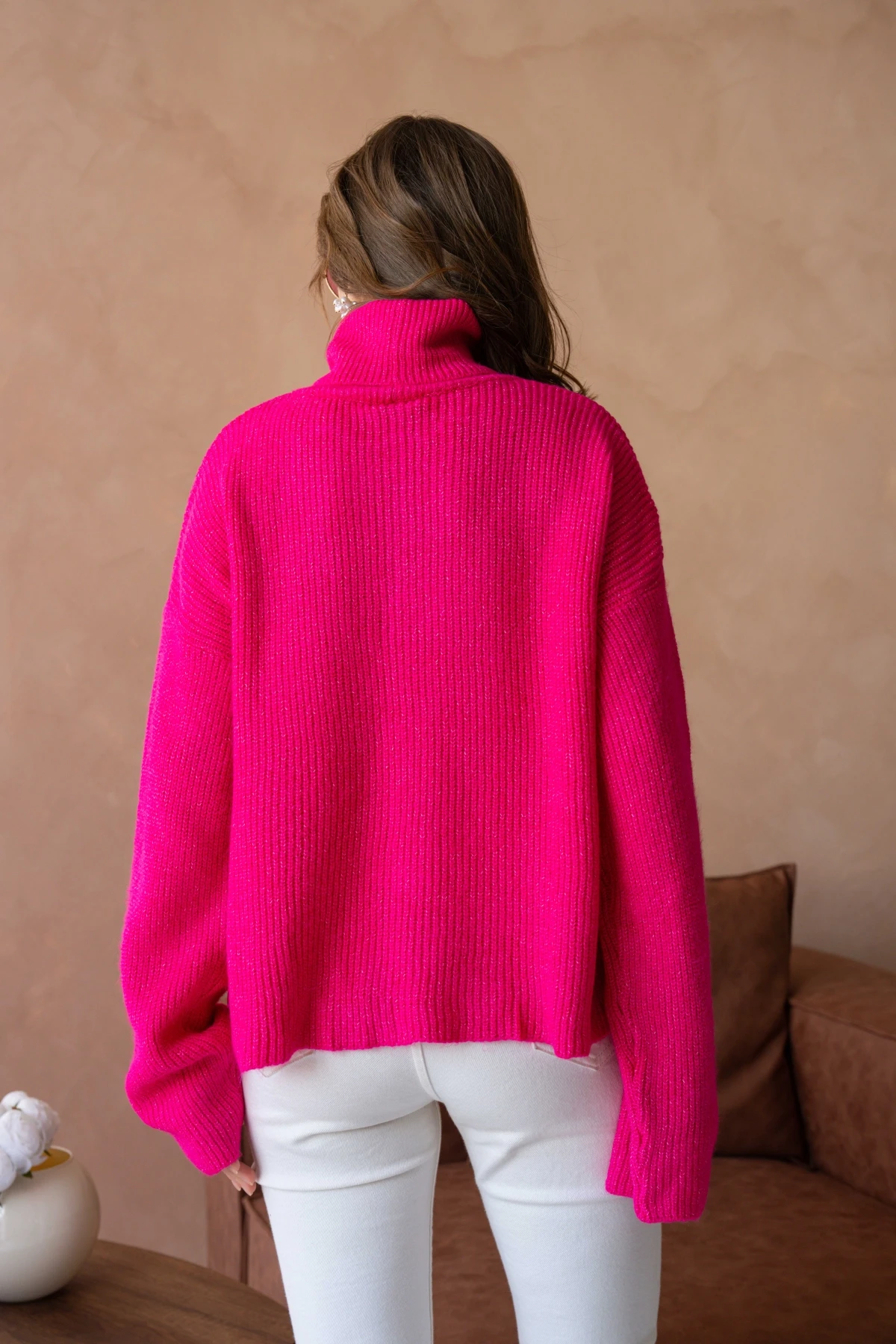 Kadın Balıkçı Yaka Selanik Örgü Oversize Triko Kazak 8080Sw