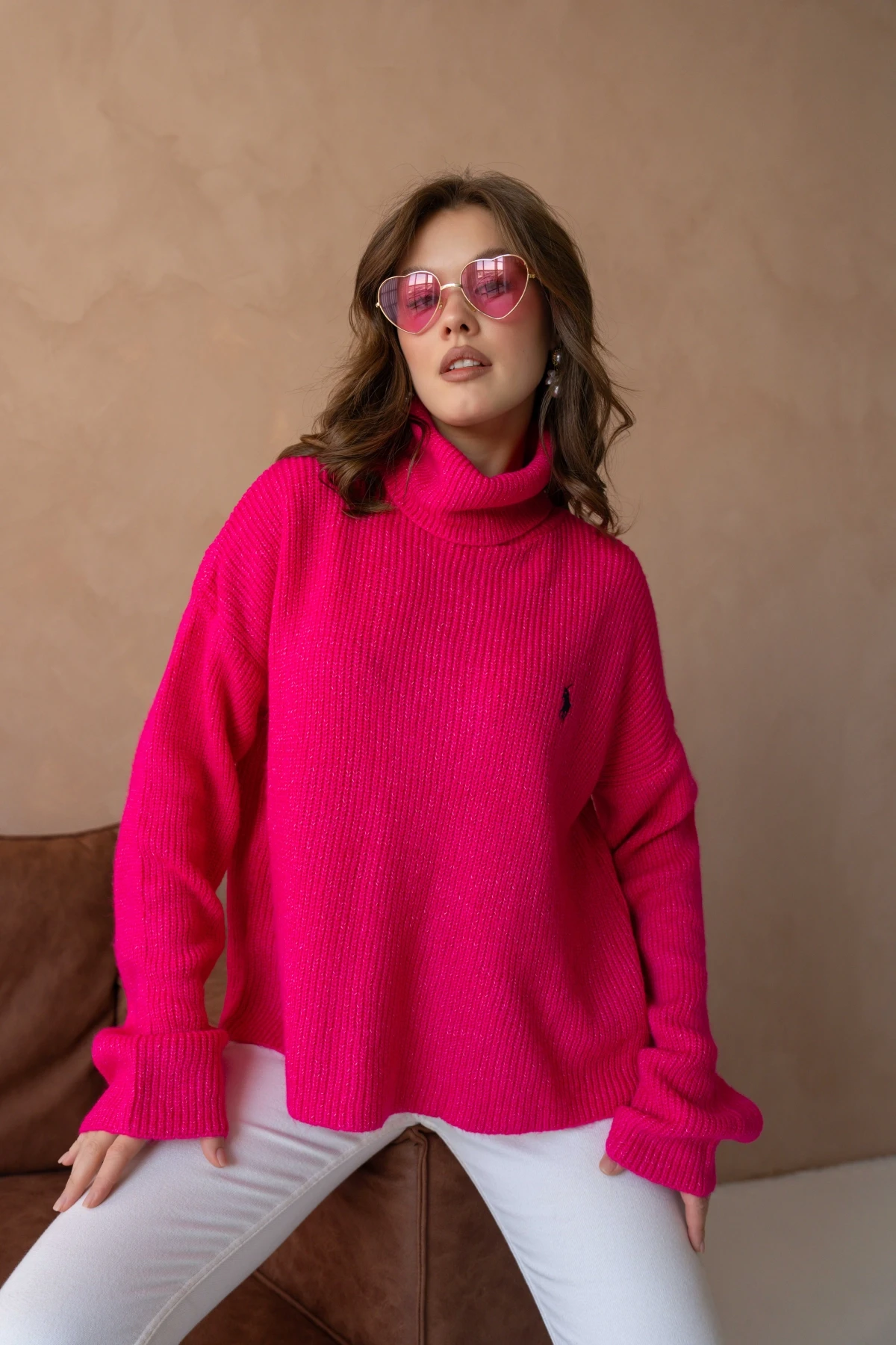 Kadın Balıkçı Yaka Selanik Örgü Oversize Triko Kazak 8080Sw