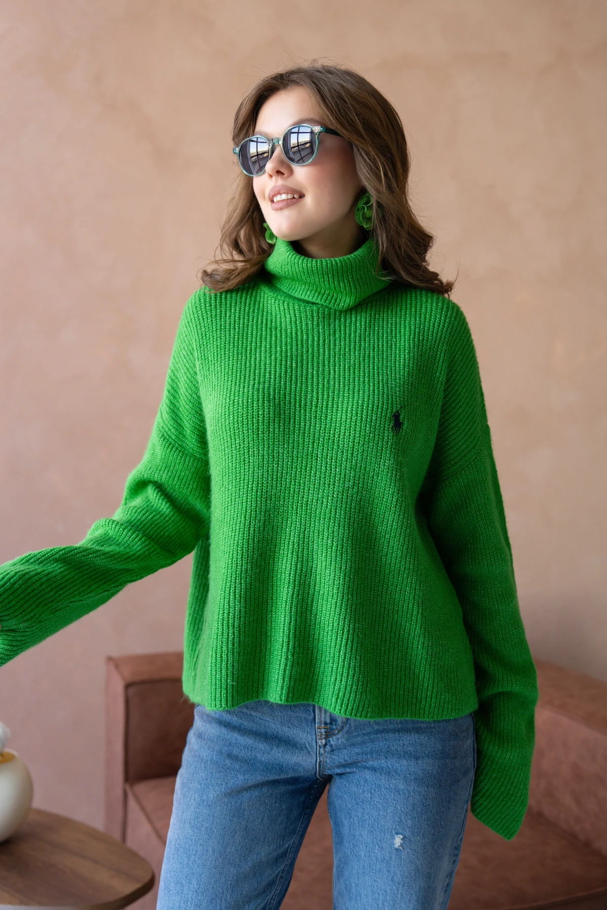 Kadın Balıkçı Yaka Selanik Örgü Oversize Triko Kazak 8080Sw