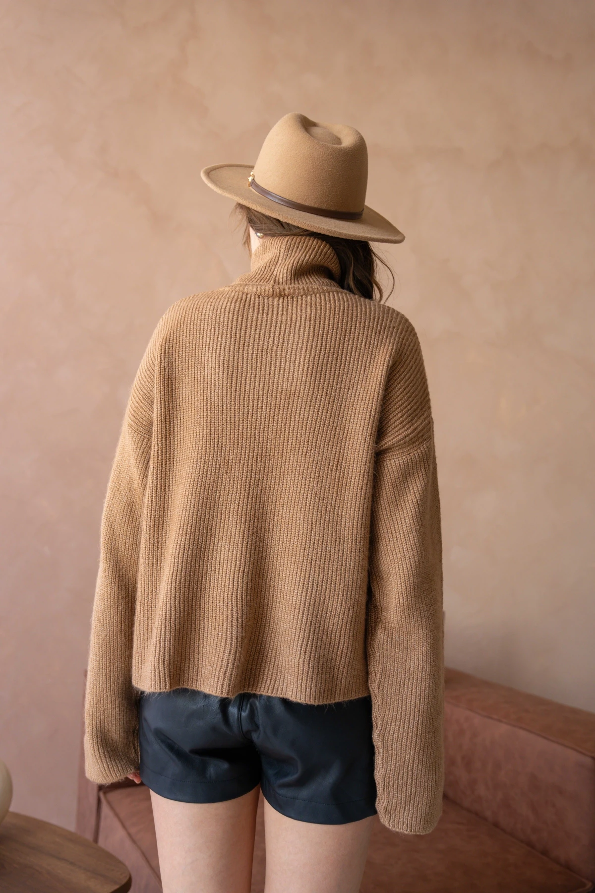 Kadın Balıkçı Yaka Selanik Örgü Oversize Triko Kazak 8080Sw