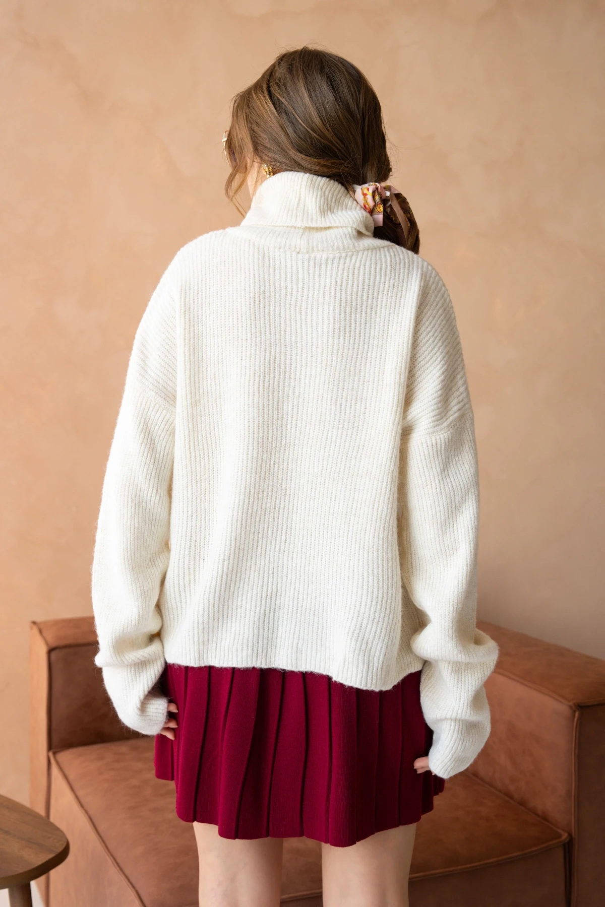 Kadın Balıkçı Yaka Selanik Örgü Oversize Triko Kazak 8080Sw