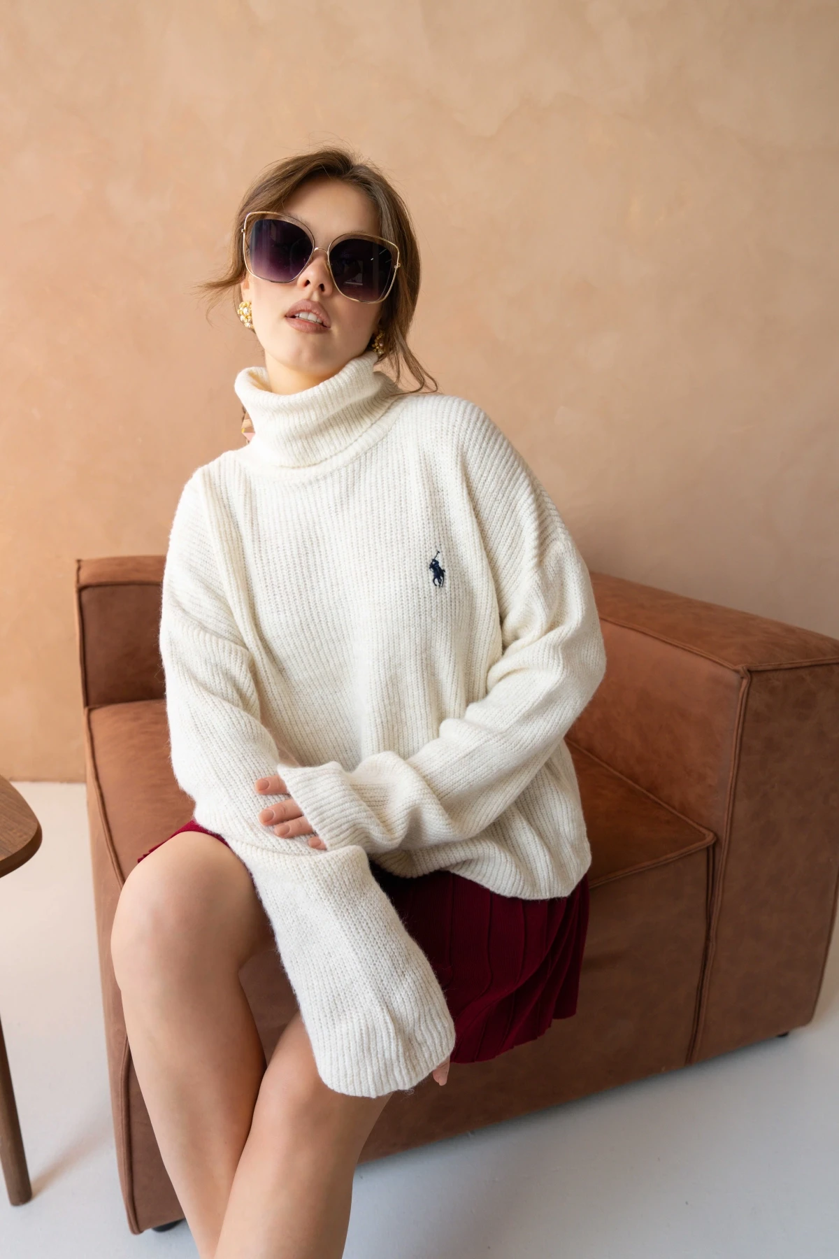 Kadın Balıkçı Yaka Selanik Örgü Oversize Triko Kazak 8080Sw