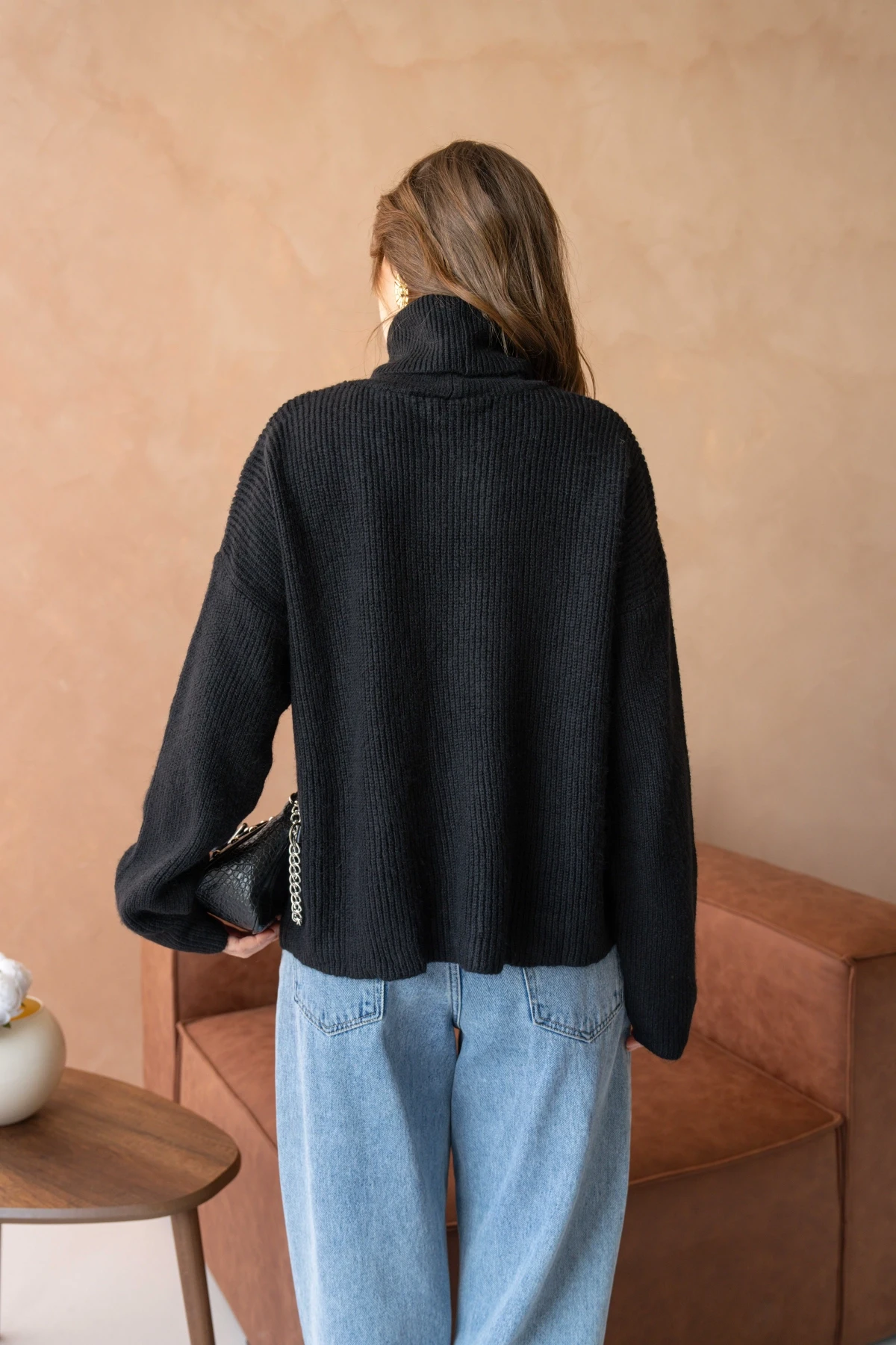 Kadın Balıkçı Yaka Selanik Örgü Oversize Triko Kazak 8080Sw