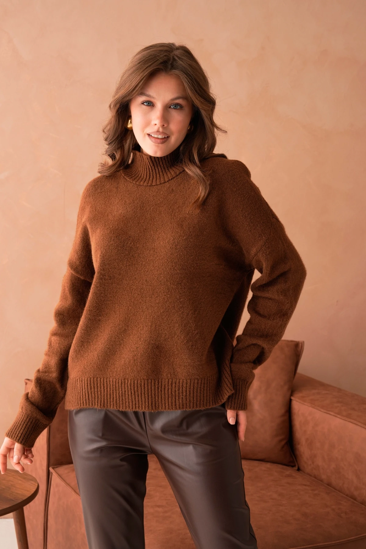 Kadın Balıkçı Yaka Yumuşak Dokulu Salaş Triko Kazak 8488Sw