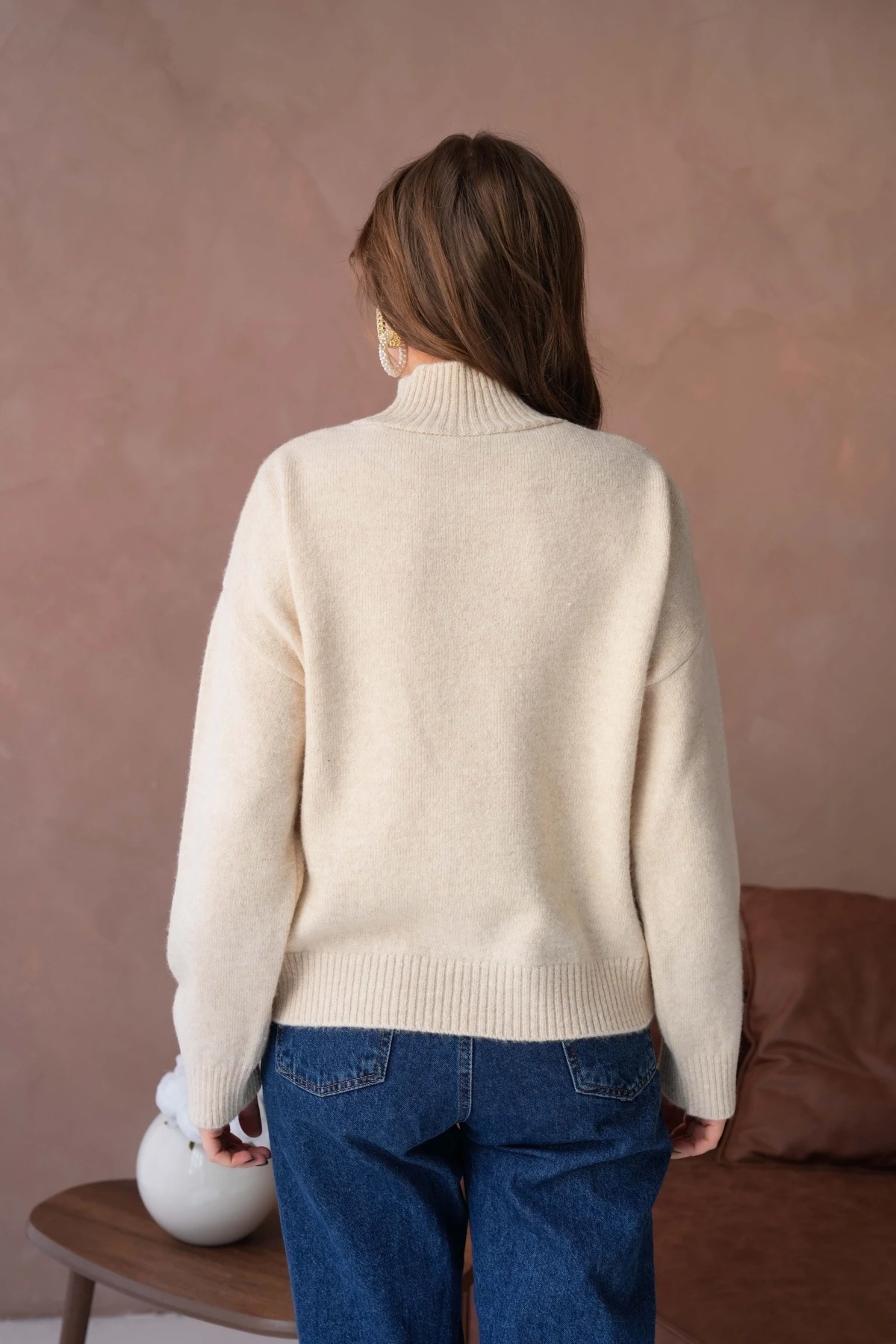 Kadın Balıkçı Yaka Yumuşak Dokulu Salaş Triko Kazak 8488Sw