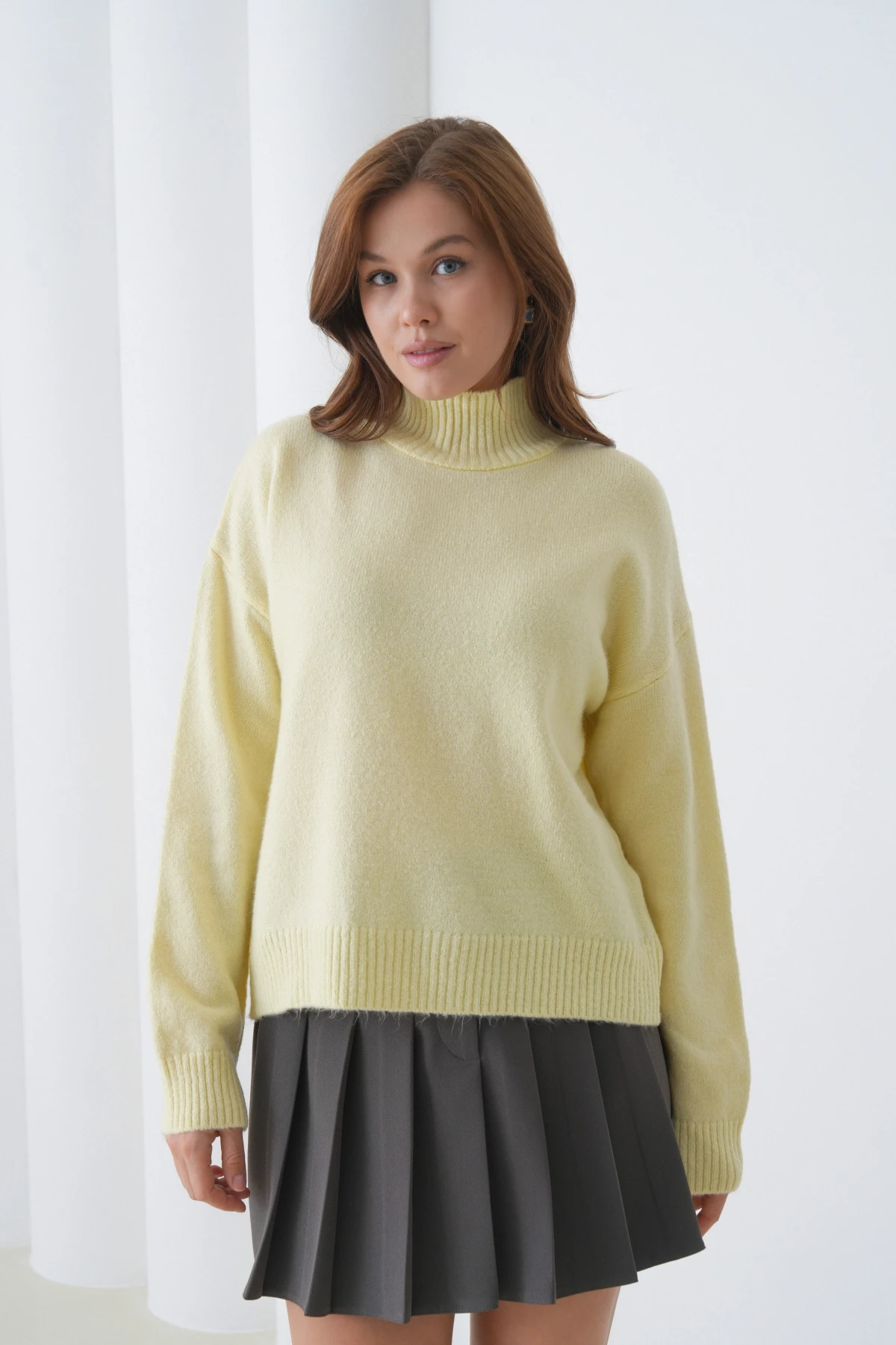 Kadın Balıkçı Yaka Yumuşak Dokulu Salaş Triko Kazak 8488Sw