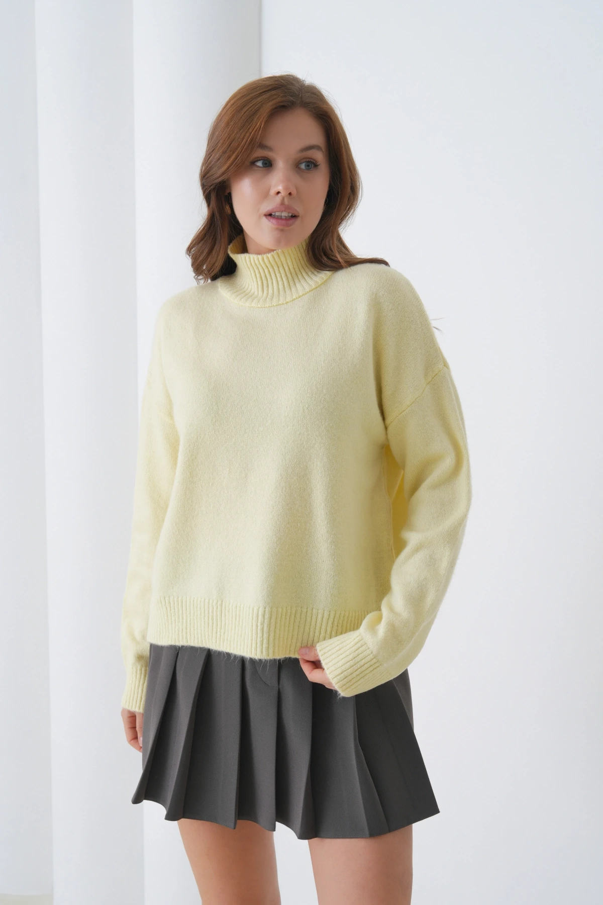 Kadın Balıkçı Yaka Yumuşak Dokulu Salaş Triko Kazak 8488Sw