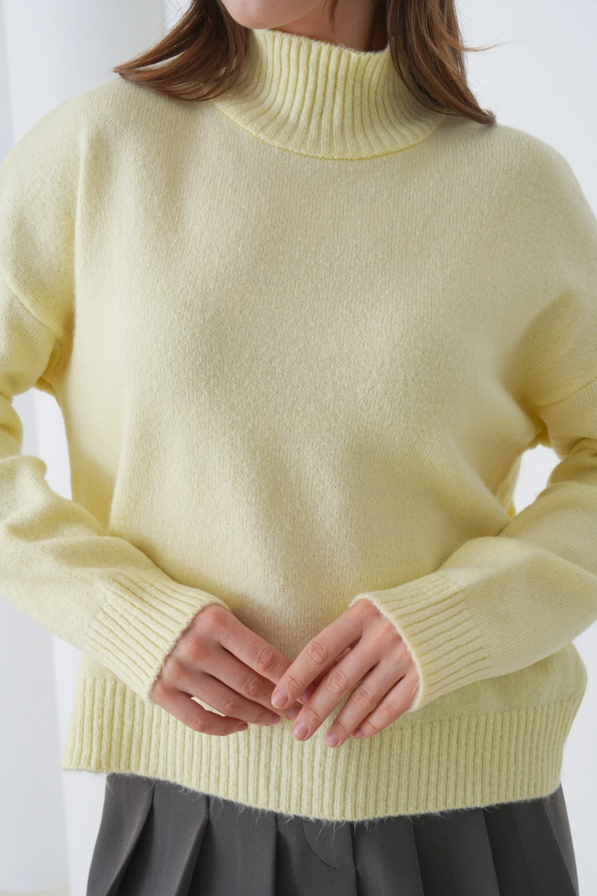 Kadın Balıkçı Yaka Yumuşak Dokulu Salaş Triko Kazak 8488Sw