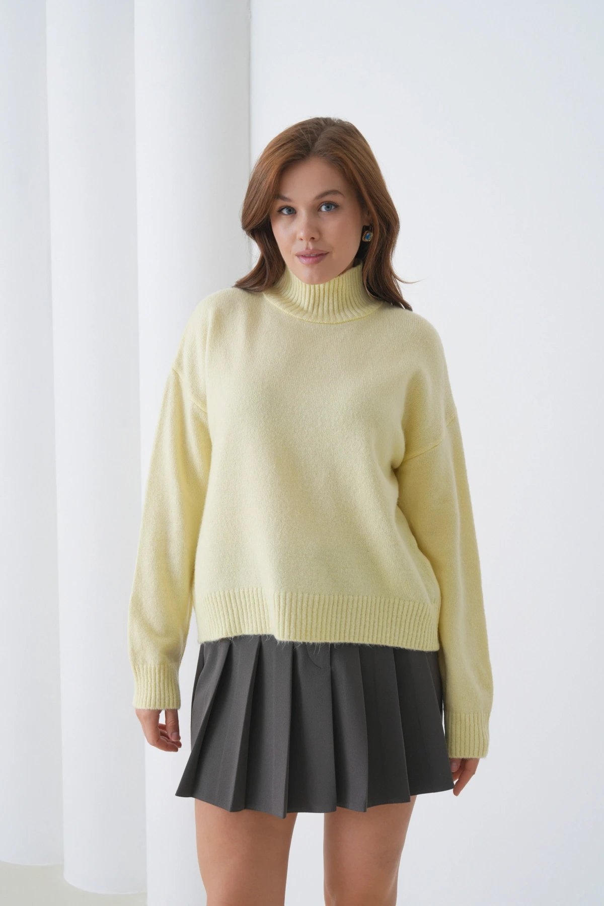 Kadın Balıkçı Yaka Yumuşak Dokulu Salaş Triko Kazak 8488Sw