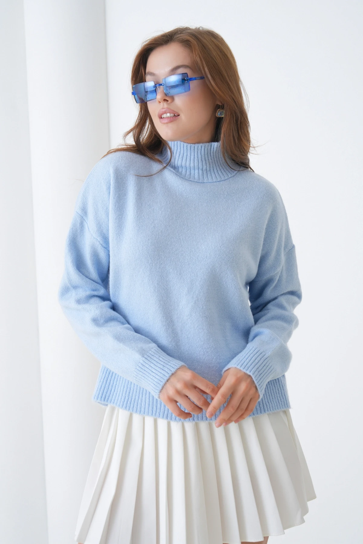 Kadın Balıkçı Yaka Yumuşak Dokulu Salaş Triko Kazak 8488Sw