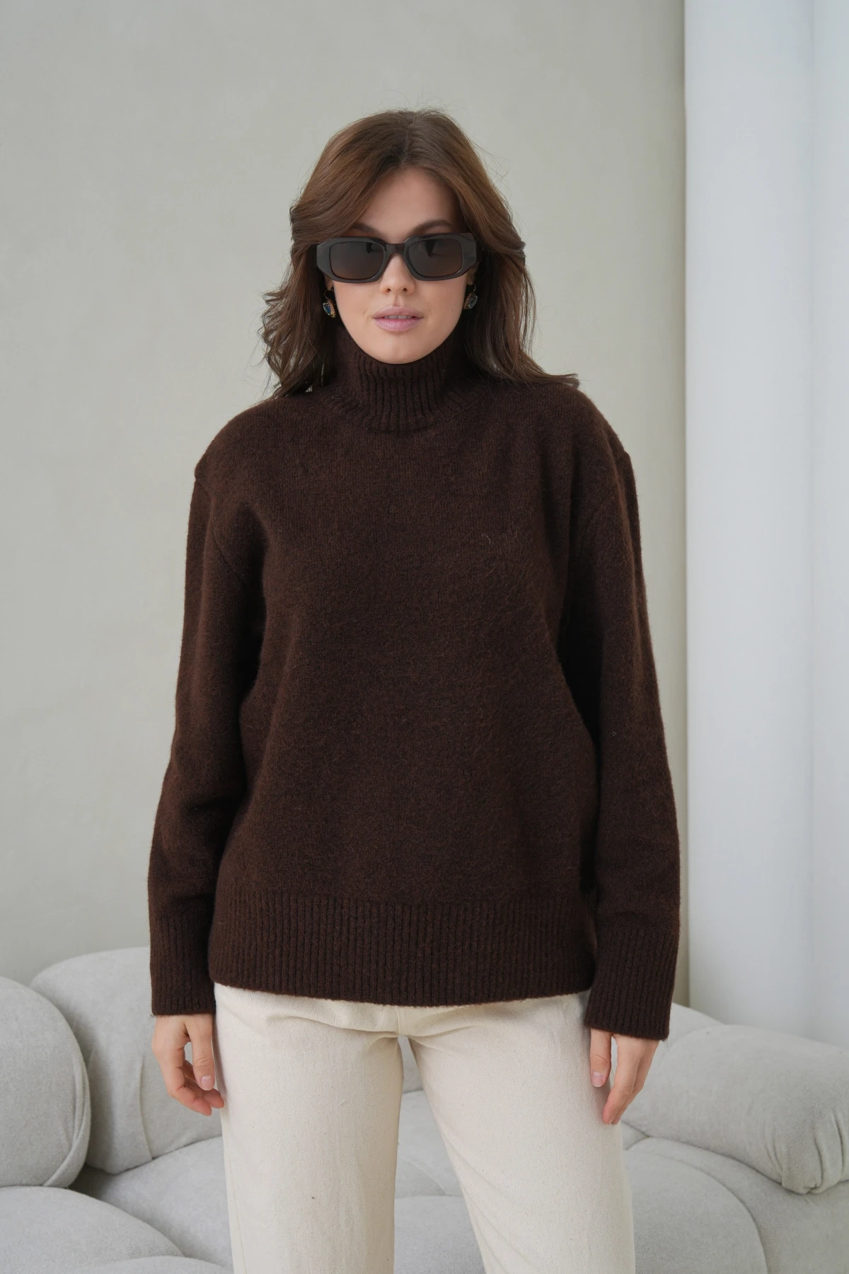 Kadın Balıkçı Yaka Yumuşak Dokulu Salaş Triko Kazak 8698Sw