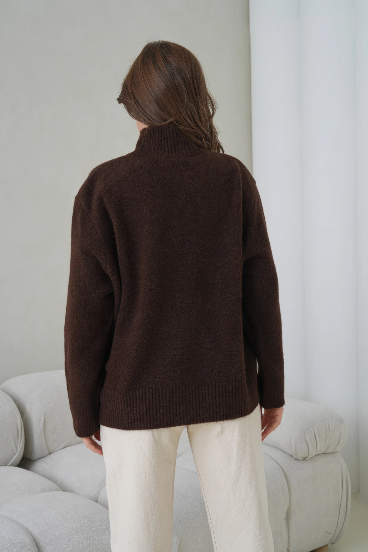 Kadın Balıkçı Yaka Yumuşak Dokulu Salaş Triko Kazak 8698Sw