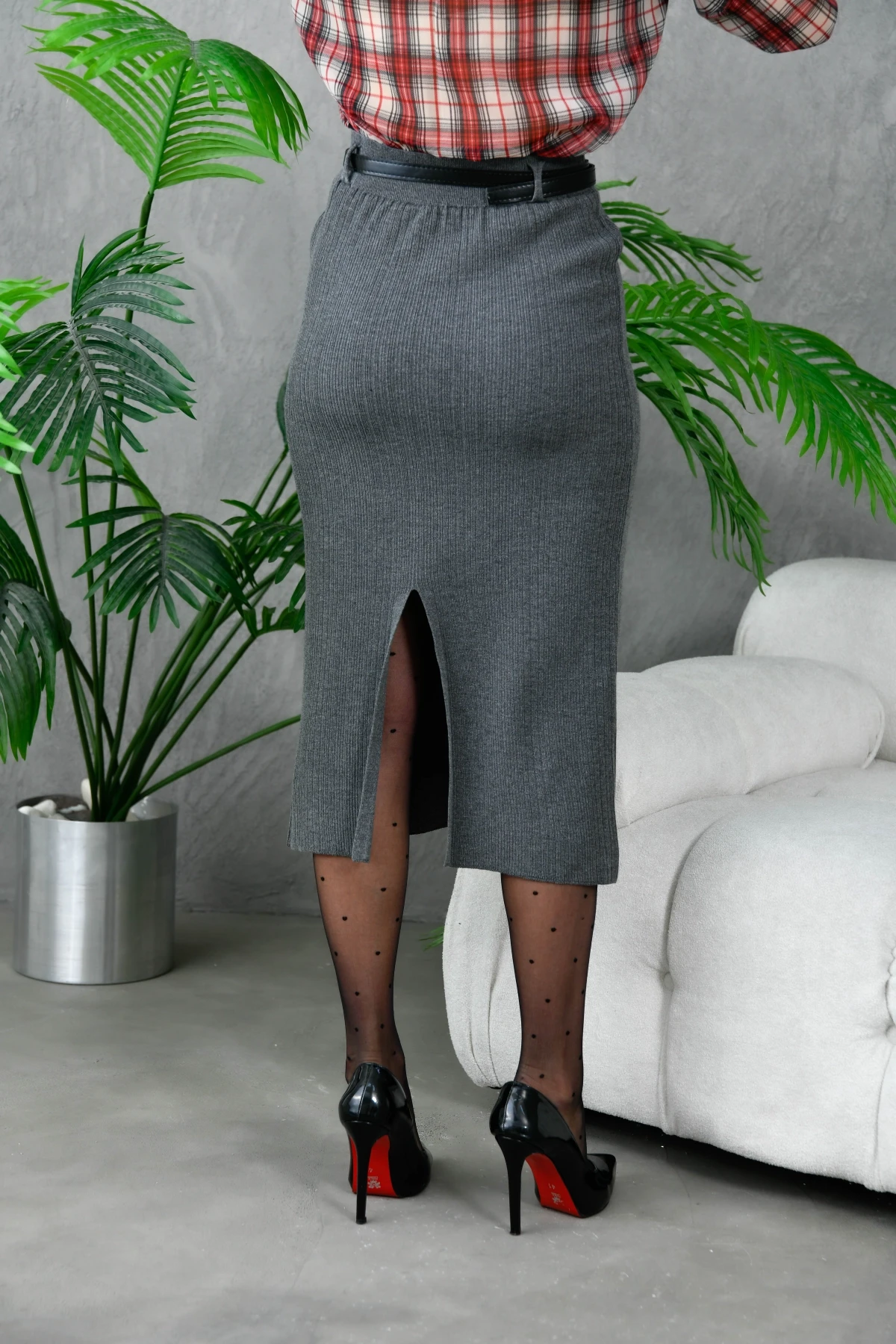 Kadın Bel Lastikli Yırtamaç Detay Uzun Triko Etek 10829