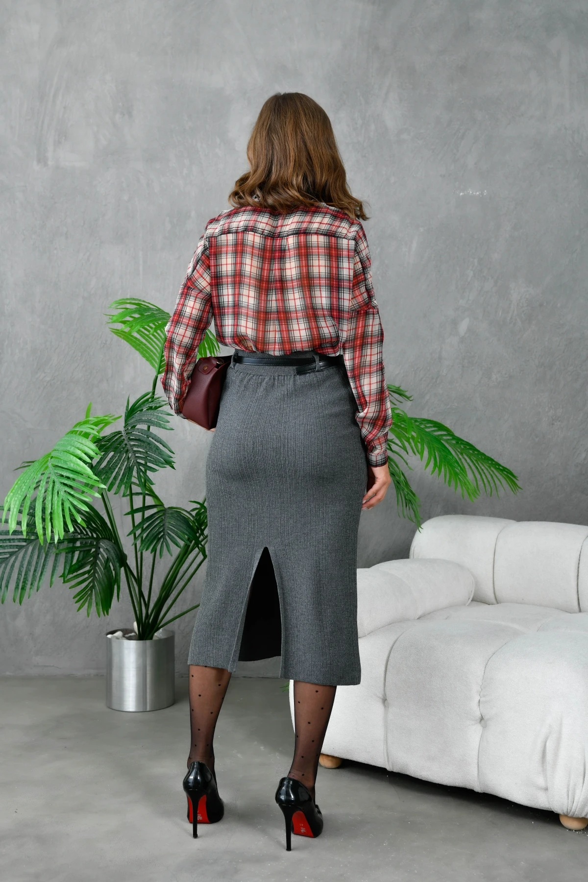 Kadın Bel Lastikli Yırtamaç Detay Uzun Triko Etek 10829