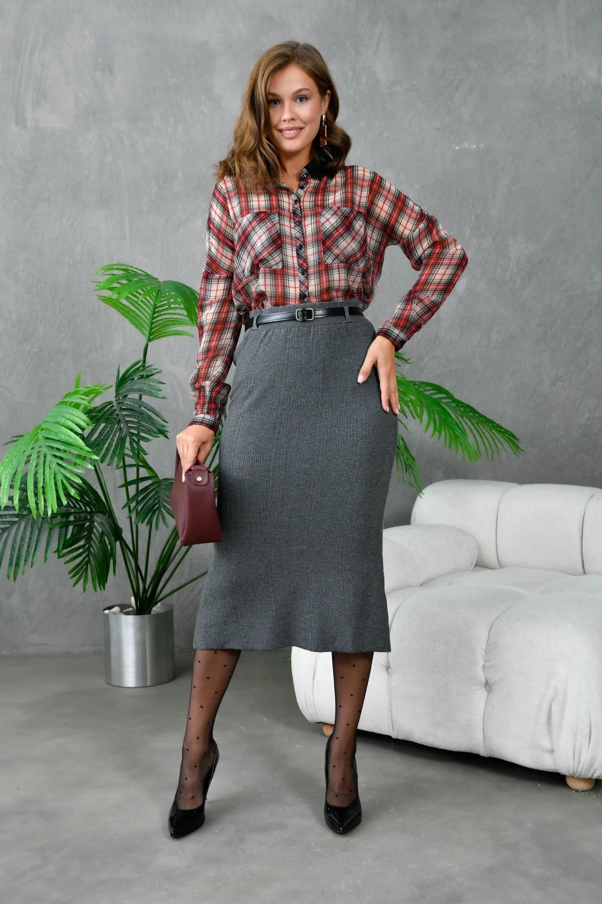 Kadın Bel Lastikli Yırtamaç Detay Uzun Triko Etek 10829