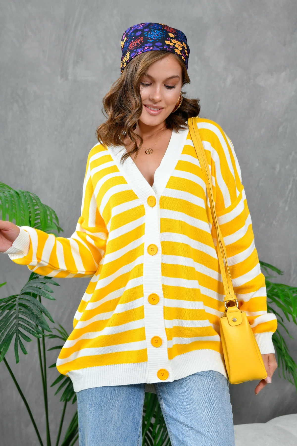 Kadın Bilek Etek Ve Banları Fitilli Çizgi desenli Triko Hırka 214201