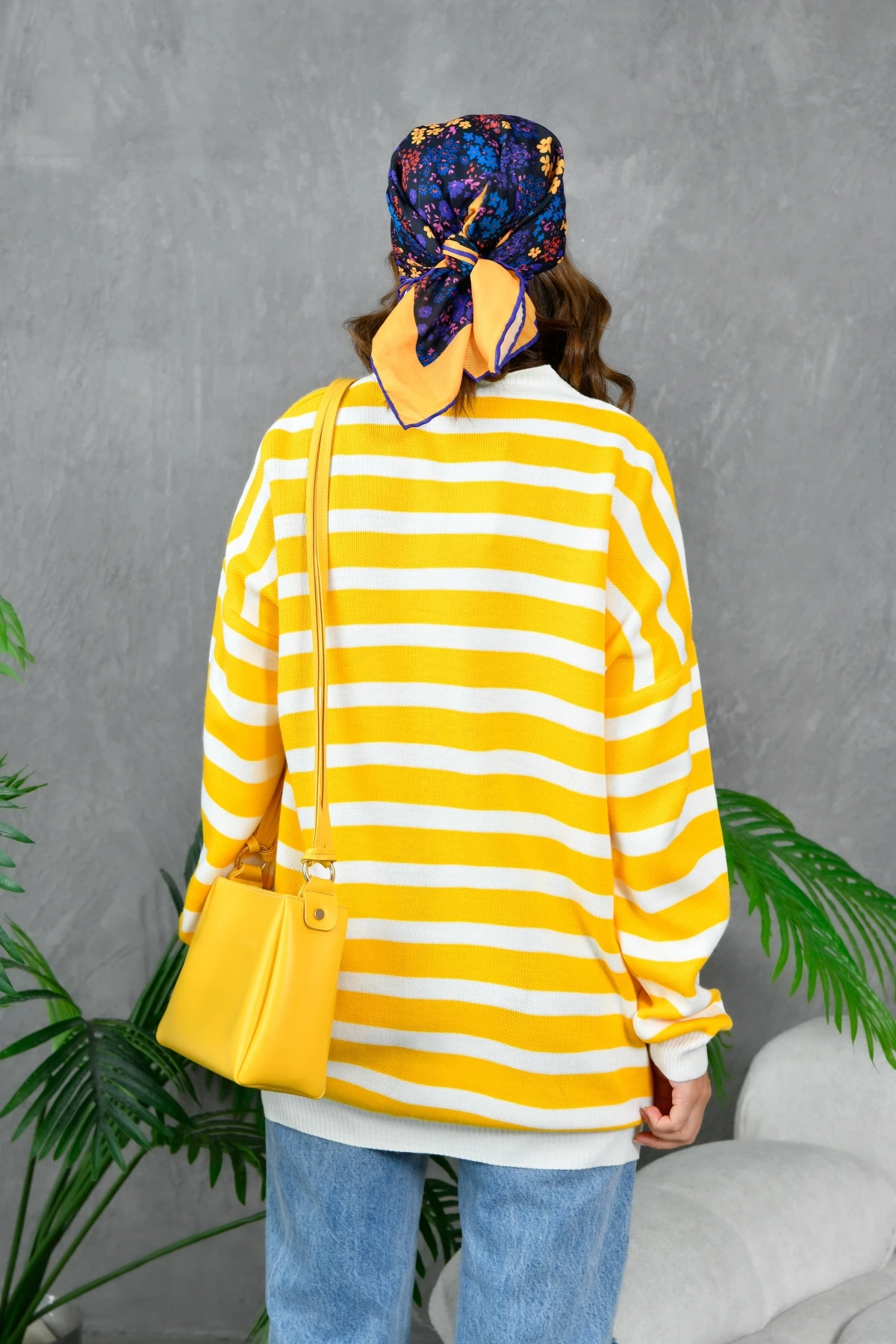 Kadın Bilek Etek Ve Banları Fitilli Çizgi desenli Triko Hırka 214201