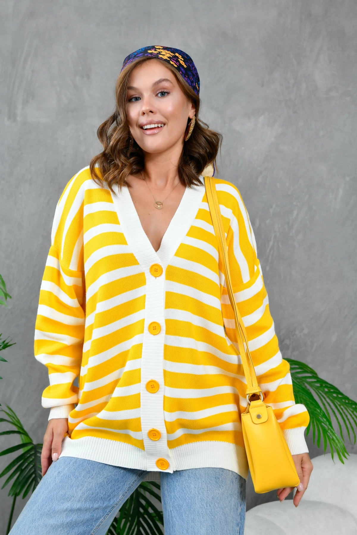 Kadın Bilek Etek Ve Banları Fitilli Çizgi desenli Triko Hırka 214201