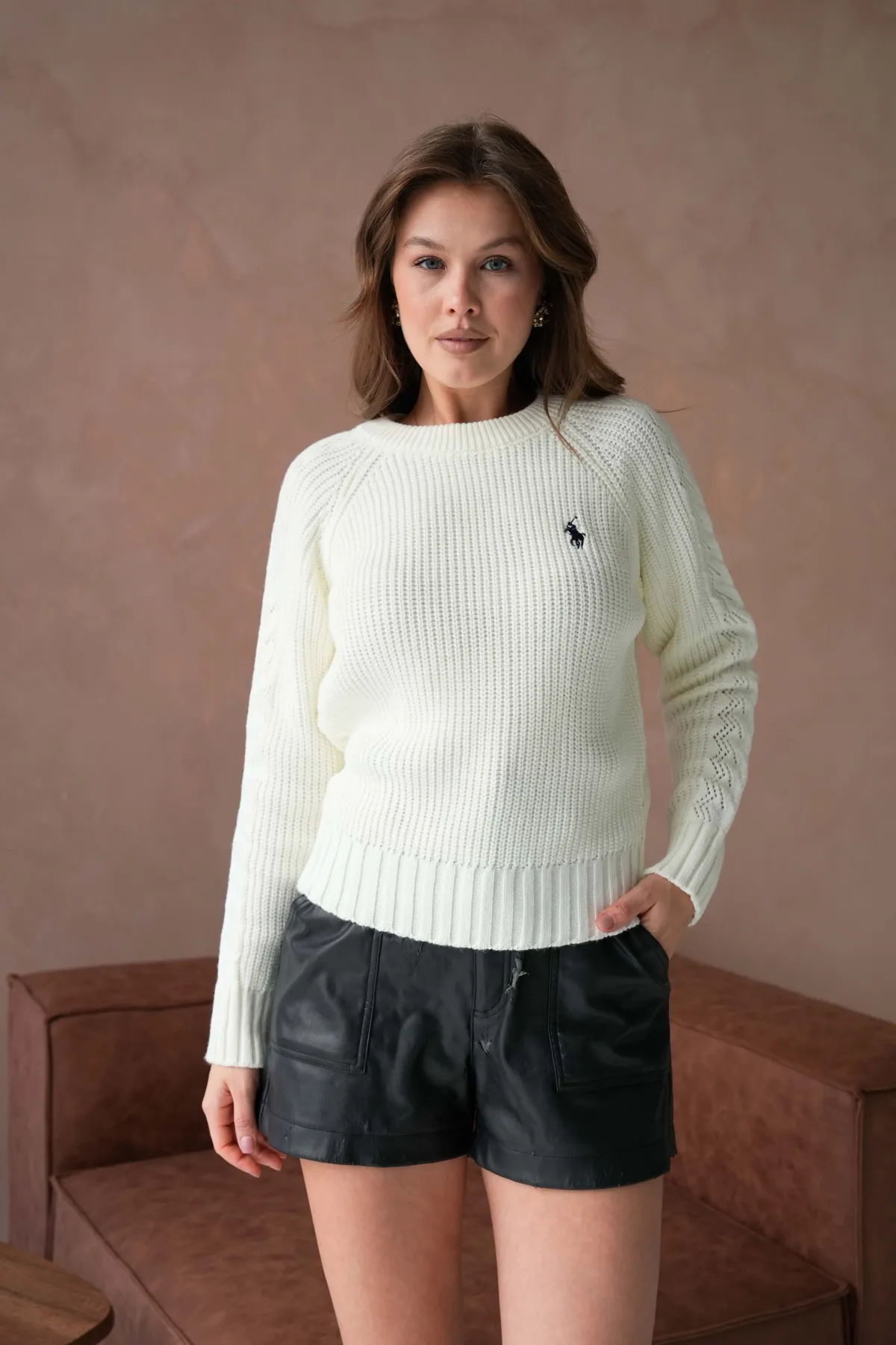 Kadın Bisiklet Yaka Ajurlu Selanik Örgü Triko Kazak 8443Sw