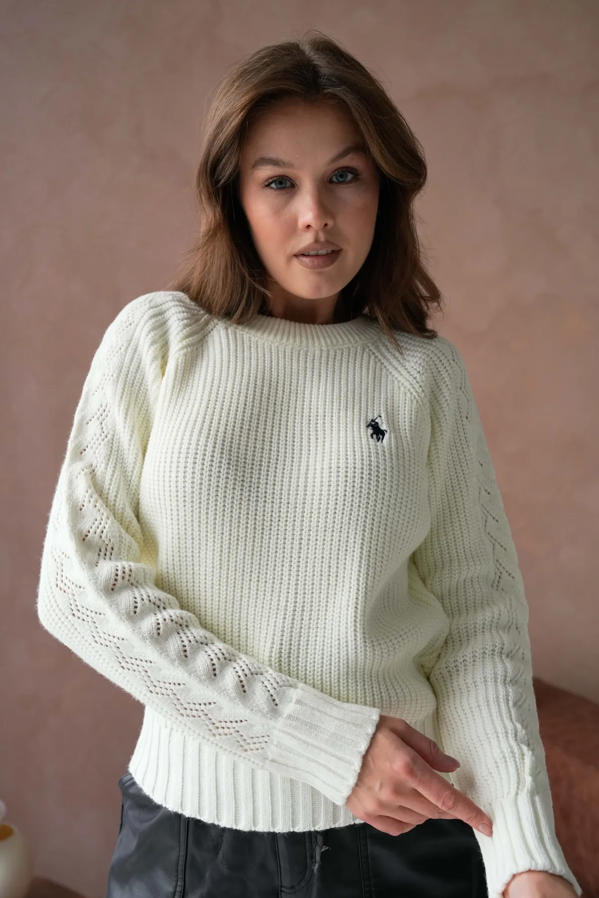 Kadın Bisiklet Yaka Ajurlu Selanik Örgü Triko Kazak 8443Sw