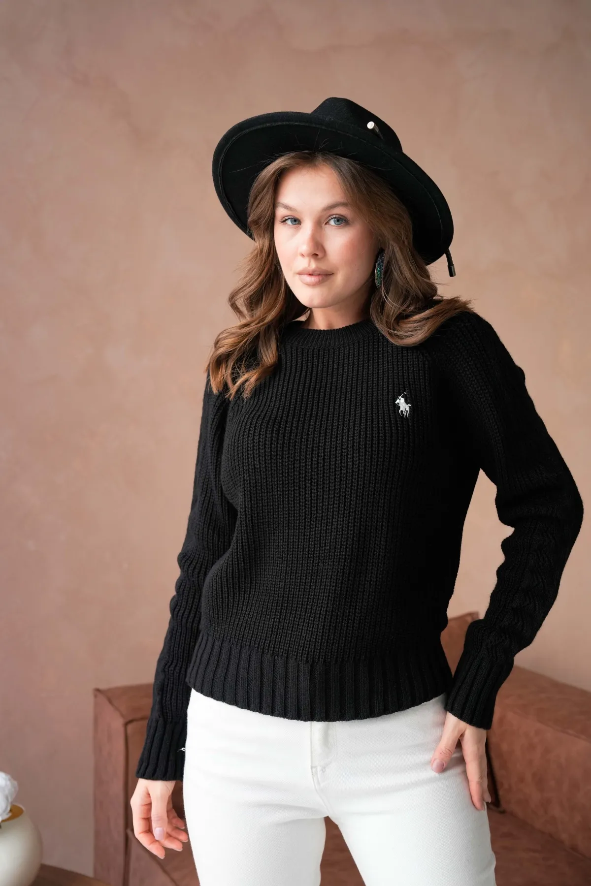 Kadın Bisiklet Yaka Ajurlu Selanik Örgü Triko Kazak 8443Sw