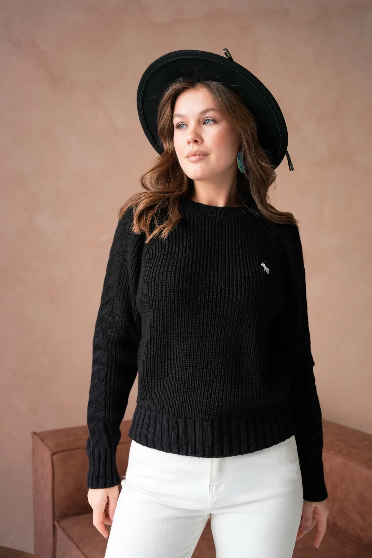 Kadın Bisiklet Yaka Ajurlu Selanik Örgü Triko Kazak 8443Sw