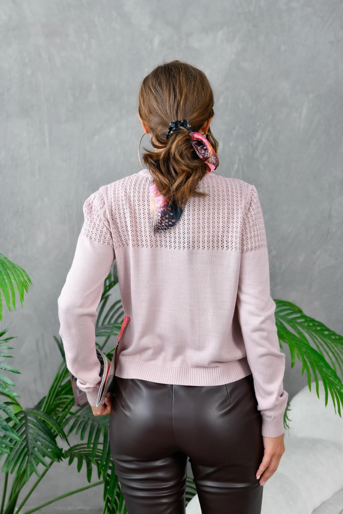 Kadın Bisiklet Yaka Ajurlu Triko Kazak 10833