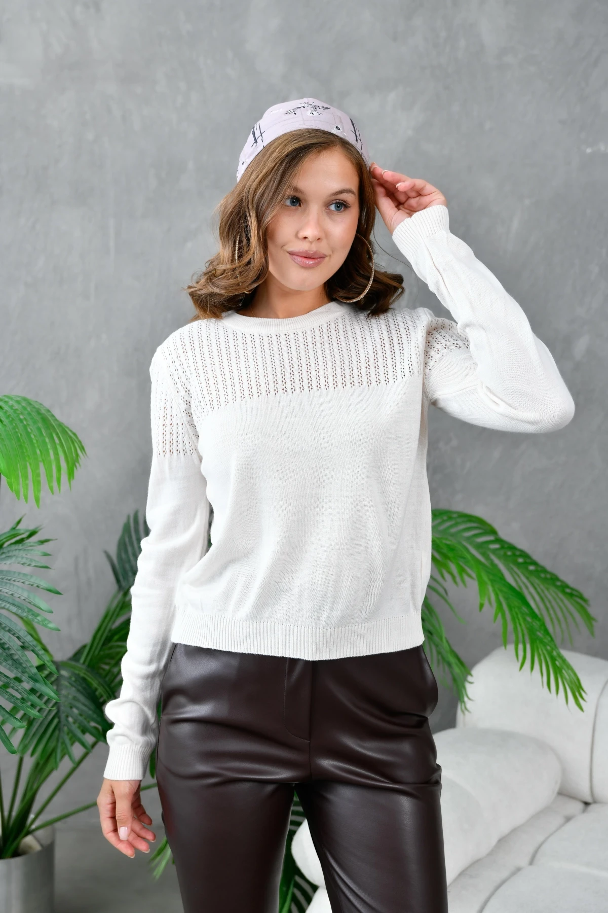 Kadın Bisiklet Yaka Ajurlu Triko Kazak 10833