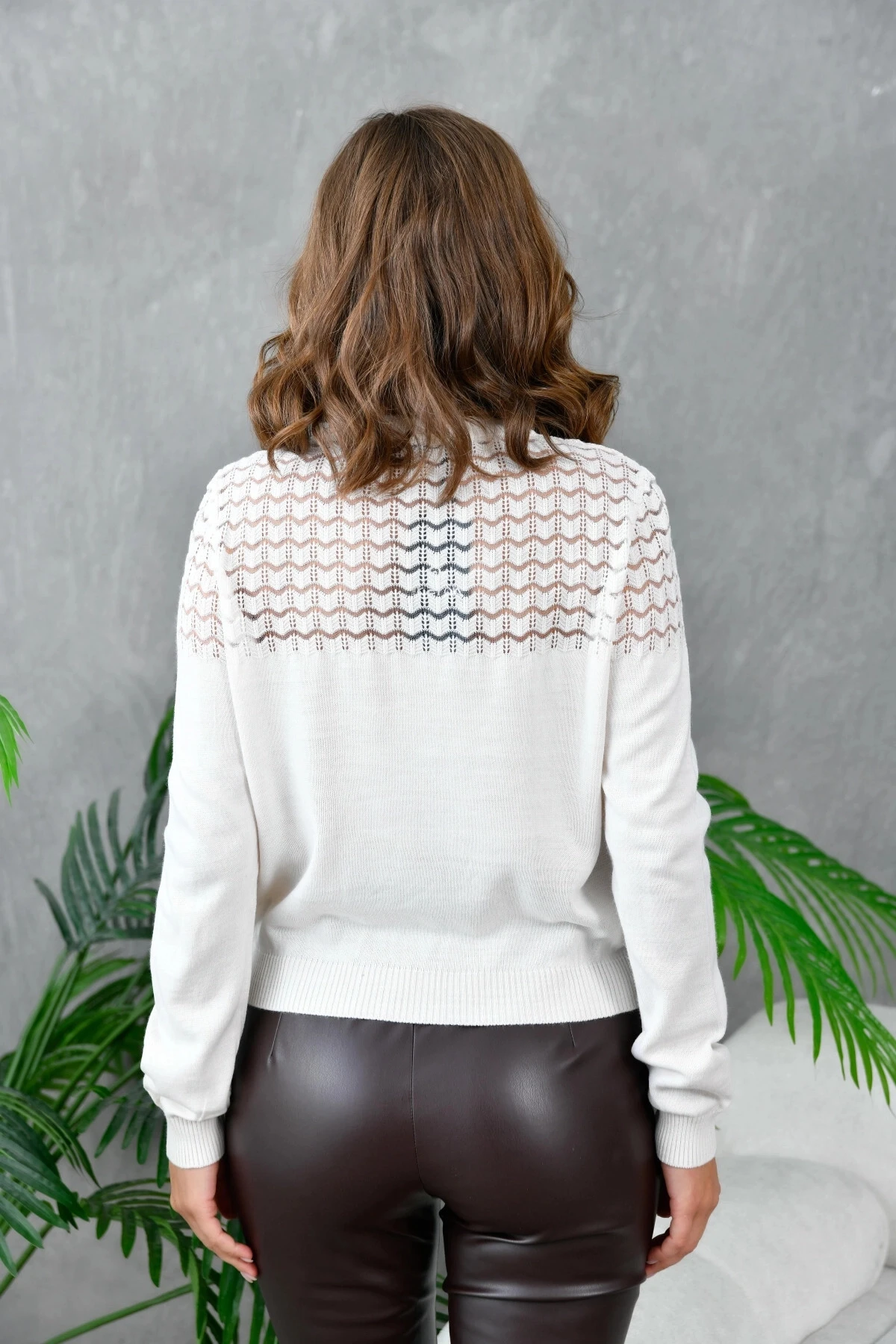 Kadın Bisiklet Yaka Ajurlu Triko Kazak