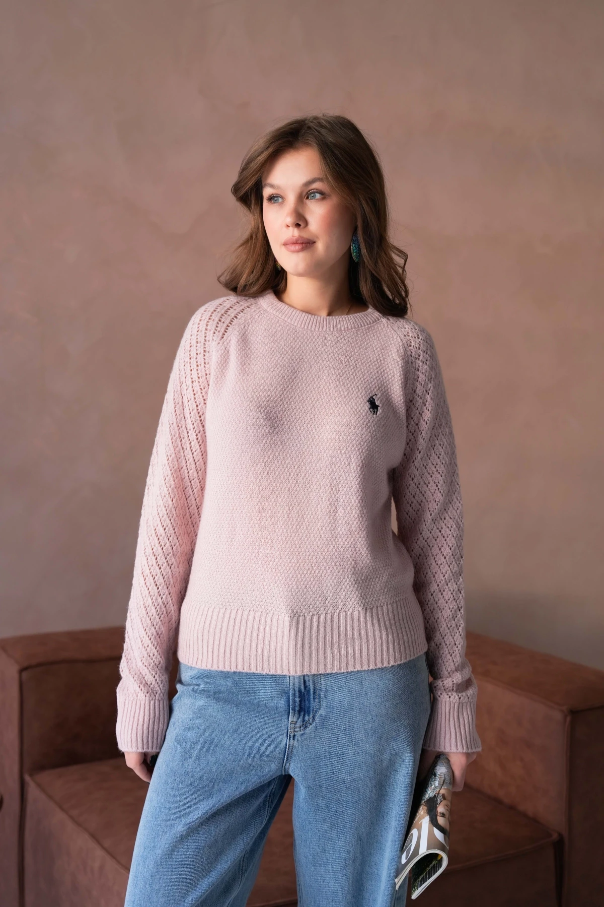 Kadın Bisiklet Yaka Ajurlu Yumuşak Dokulu Triko Kazak 8420Sw