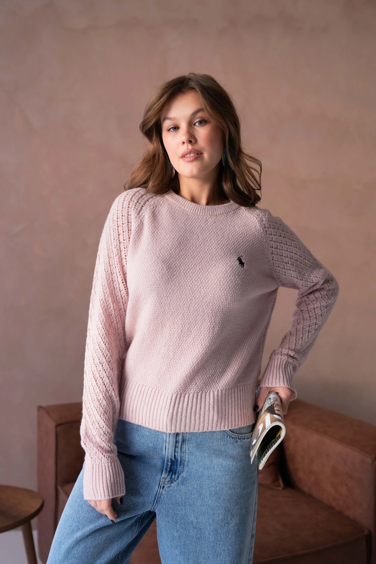 Kadın Bisiklet Yaka Ajurlu Yumuşak Dokulu Triko Kazak 8420Sw