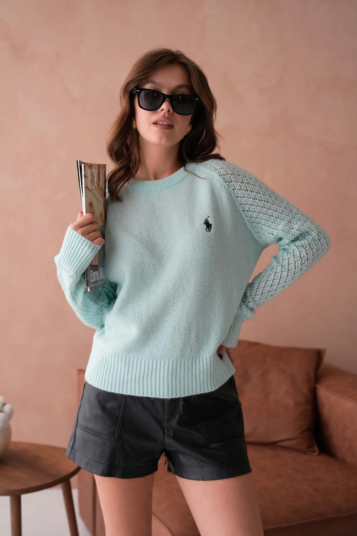 Kadın Bisiklet Yaka Ajurlu Yumuşak Dokulu Triko Kazak 8420Sw